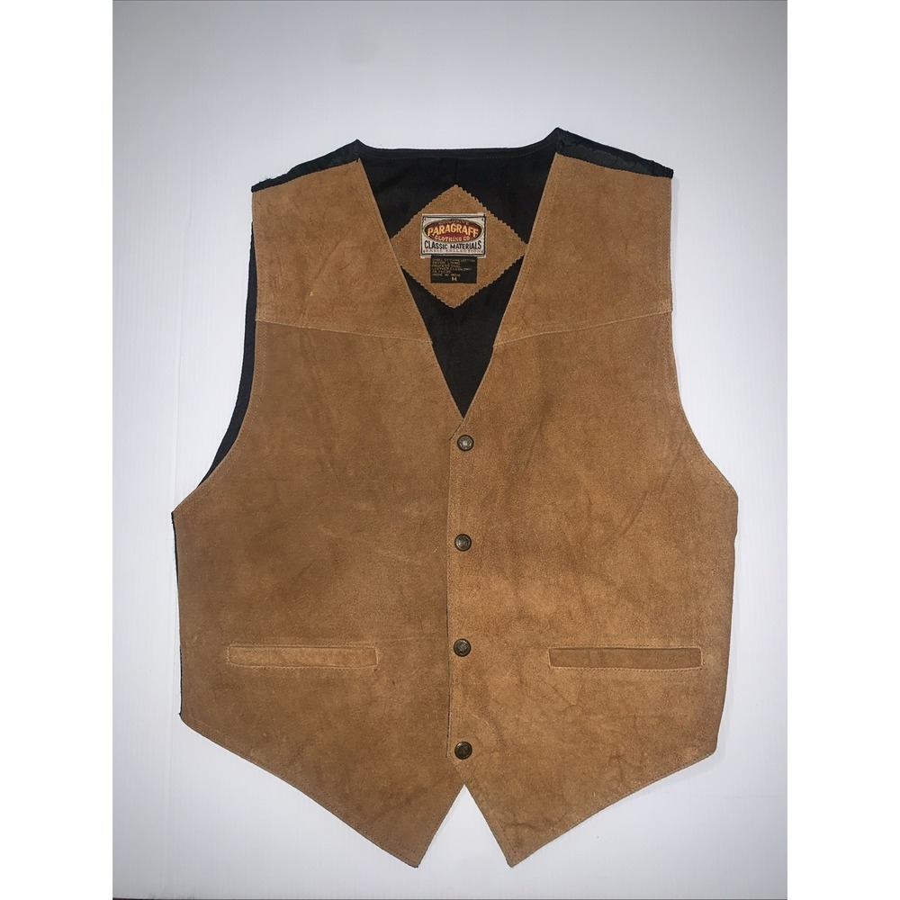 VTG Paragraff Leather Vest Mens Medium Brown Suede Whipstitch Western‎ Cowboy